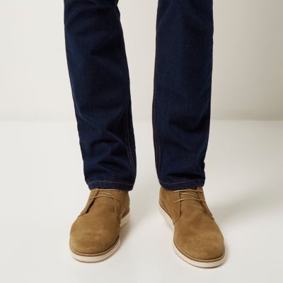 Camel suede wedge chukka boots